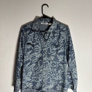 New Directions 100% Cotton Floral Blue Casual Shirt